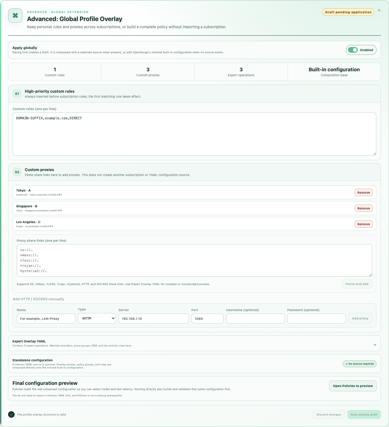 Global Extension with no imported source and a link to the policy preview